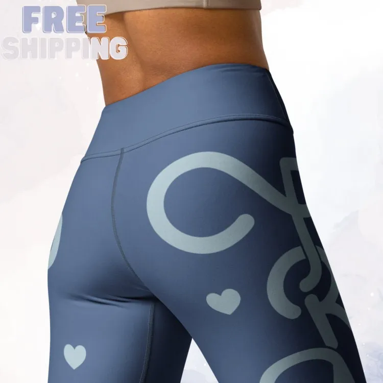 Super Stretchy Blue Pray High Waist Leggings