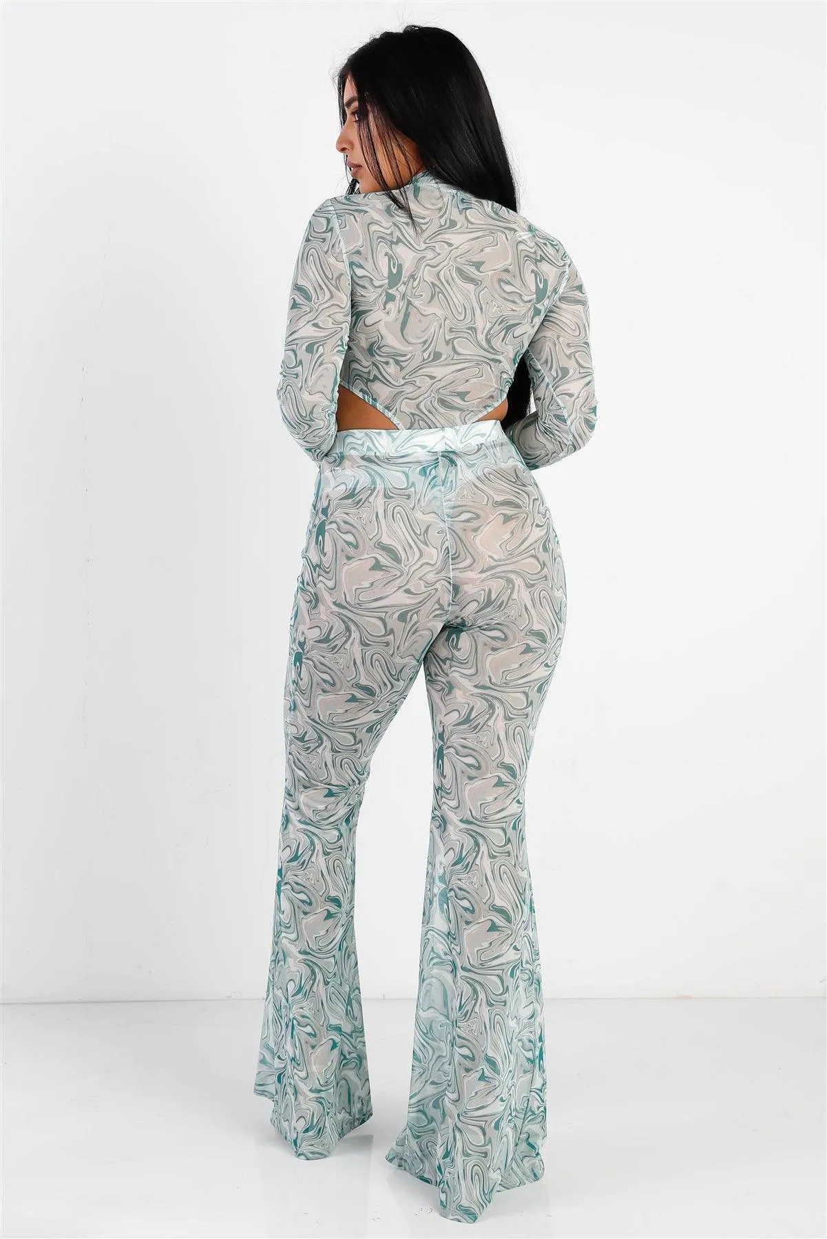 Swirl Mesh Mock Neck Bodysuit & Flare Pant Set /1-2