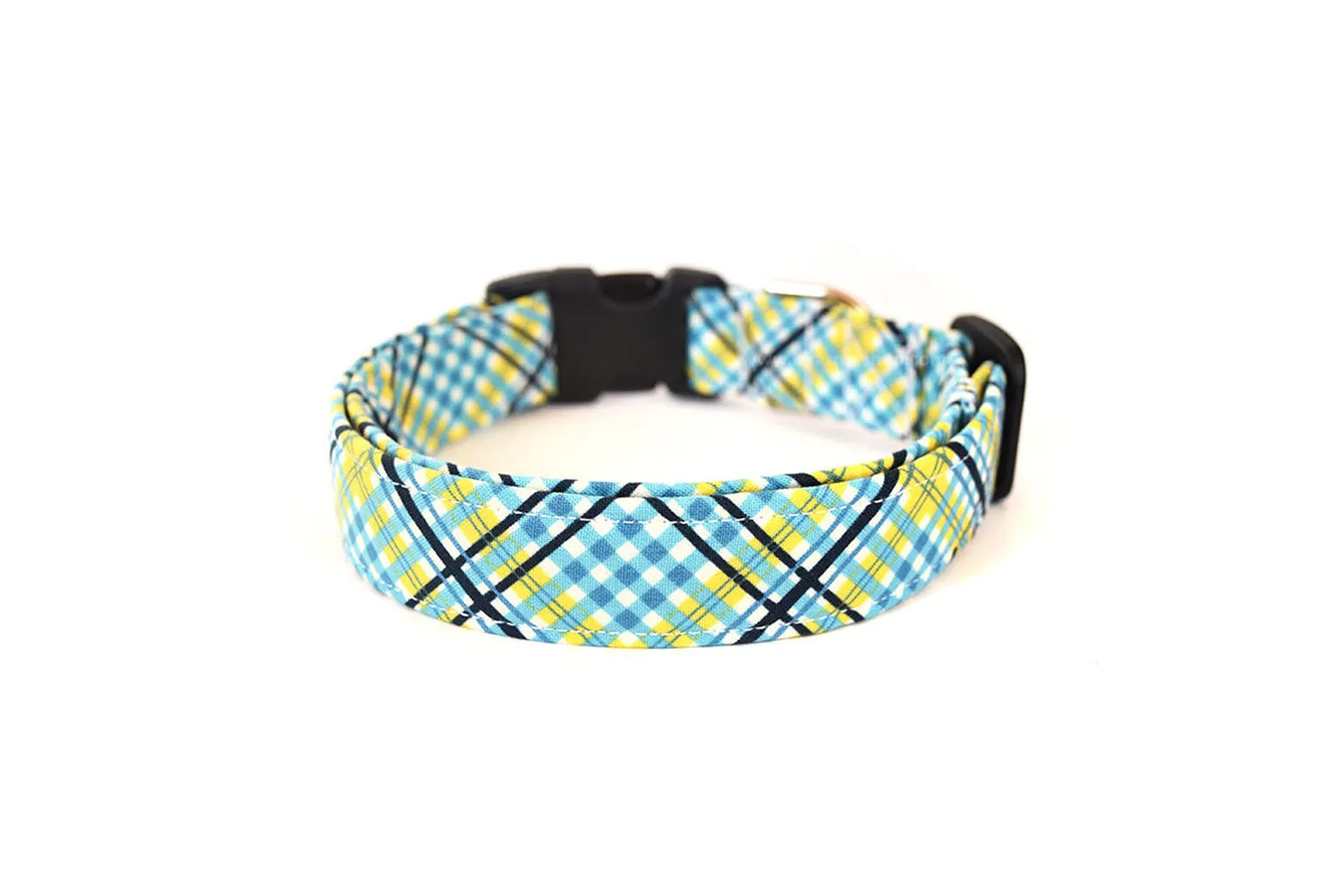 Teal Blue & Yellow Plaid Dog Collar