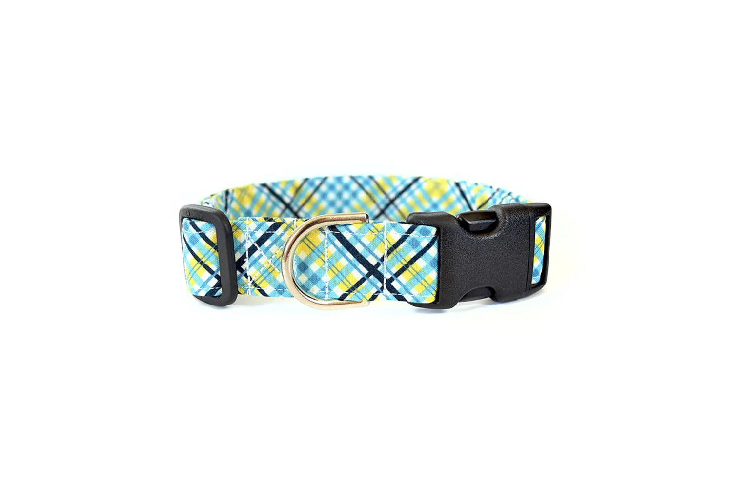 Teal Blue & Yellow Plaid Dog Collar