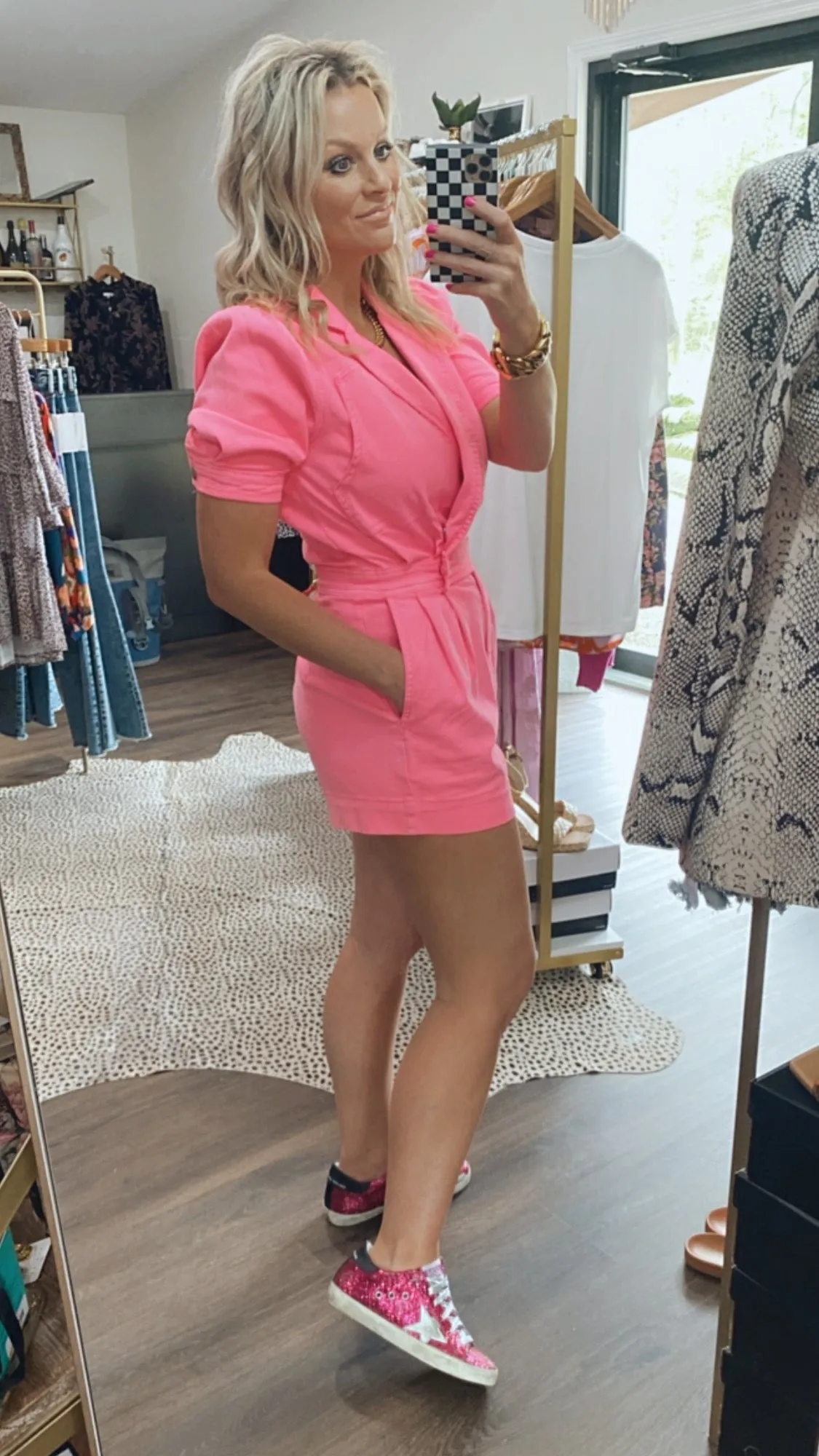 The Santa Rosa Romper in Neon Pink