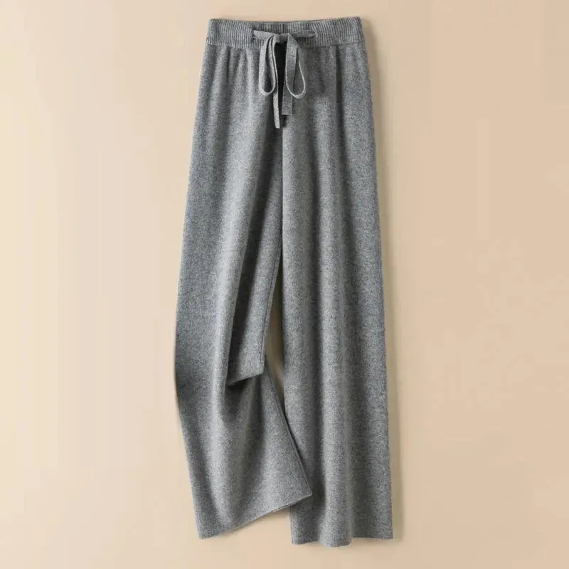 Thick Warm Knitted Casual Chic Basic Soft Elastic High Waist Women's Pants Korean Fashion Straight Ankle-Length Pants For Women