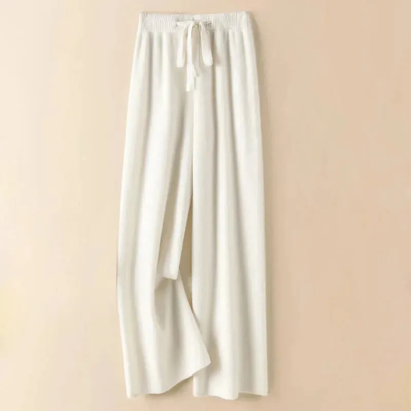 Thick Warm Knitted Casual Chic Basic Soft Elastic High Waist Women's Pants Korean Fashion Straight Ankle-Length Pants For Women