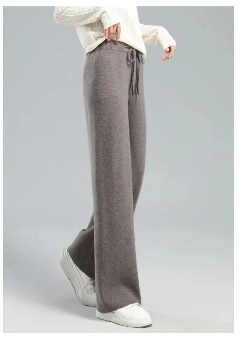 Thick Warm Knitted Casual Chic Basic Soft Elastic High Waist Women's Pants Korean Fashion Straight Ankle-Length Pants For Women