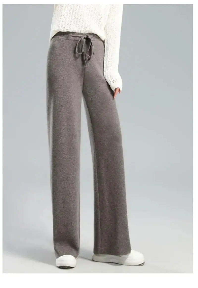 Thick Warm Knitted Casual Chic Basic Soft Elastic High Waist Women's Pants Korean Fashion Straight Ankle-Length Pants For Women