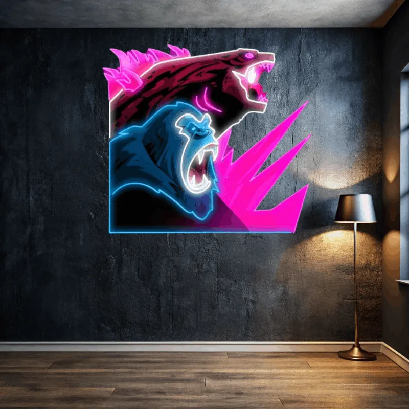 'Together, We Fight' Neon Sign.Godzilla x Kong Neon Sign – LED Neon Light for Parties, Movie Fans, and Collectors.The perfect Christmas Gift