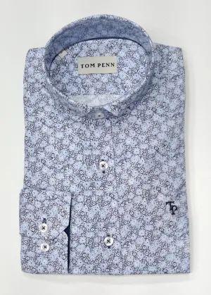 Tom Penn Flower Print Long Sleeve Casual Shirt 873 - Blue