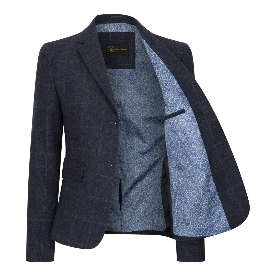 TPSTZ72 - Women's Navy Blue Tweed Blazer Waistcoat