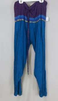 Turquoise and Purple Harem pants with gold detail