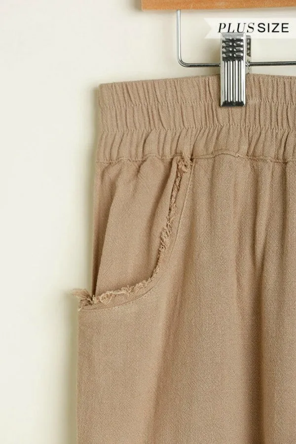 Umgee Wide Leg Linen Pants in Latte