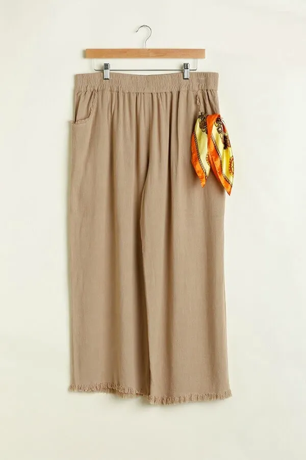 Umgee Wide Leg Linen Pants in Latte