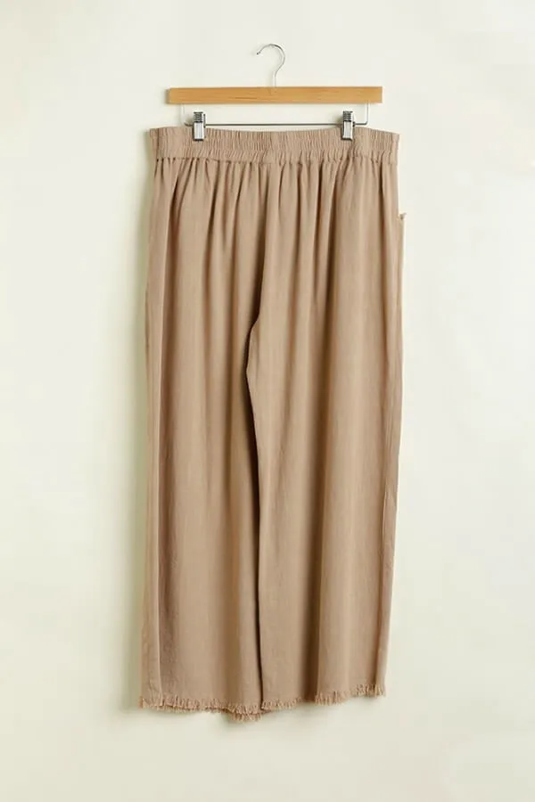 Umgee Wide Leg Linen Pants in Latte