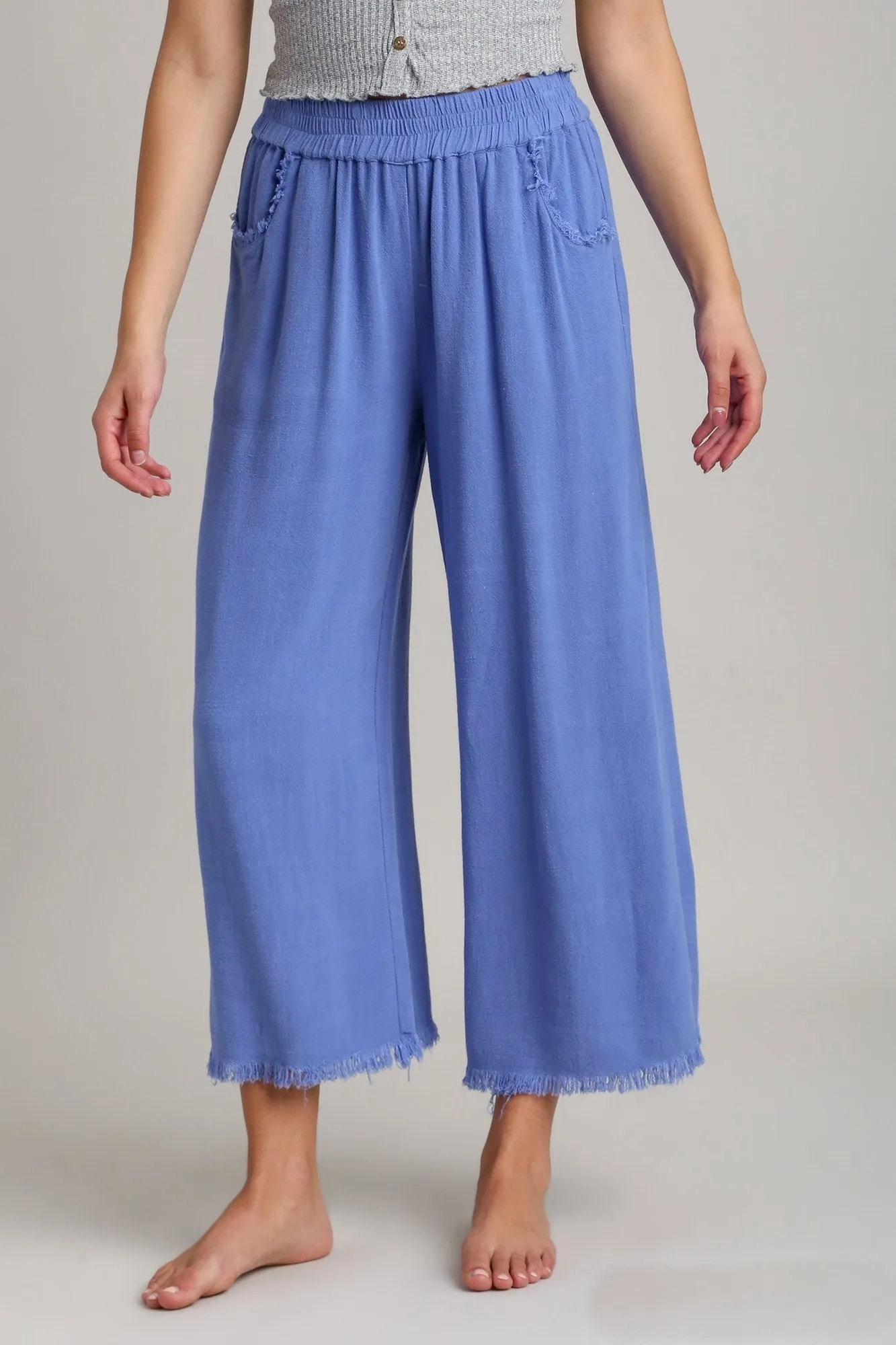 Umgee Wide Leg Linen Pants in Orchid Blue