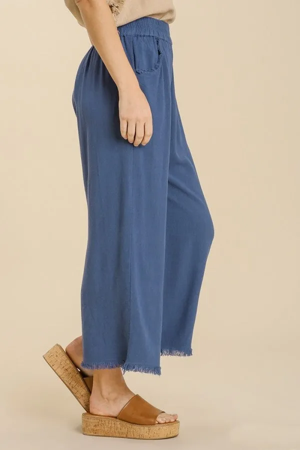 Umgee Wide Leg Linen Pants in Slate Blue