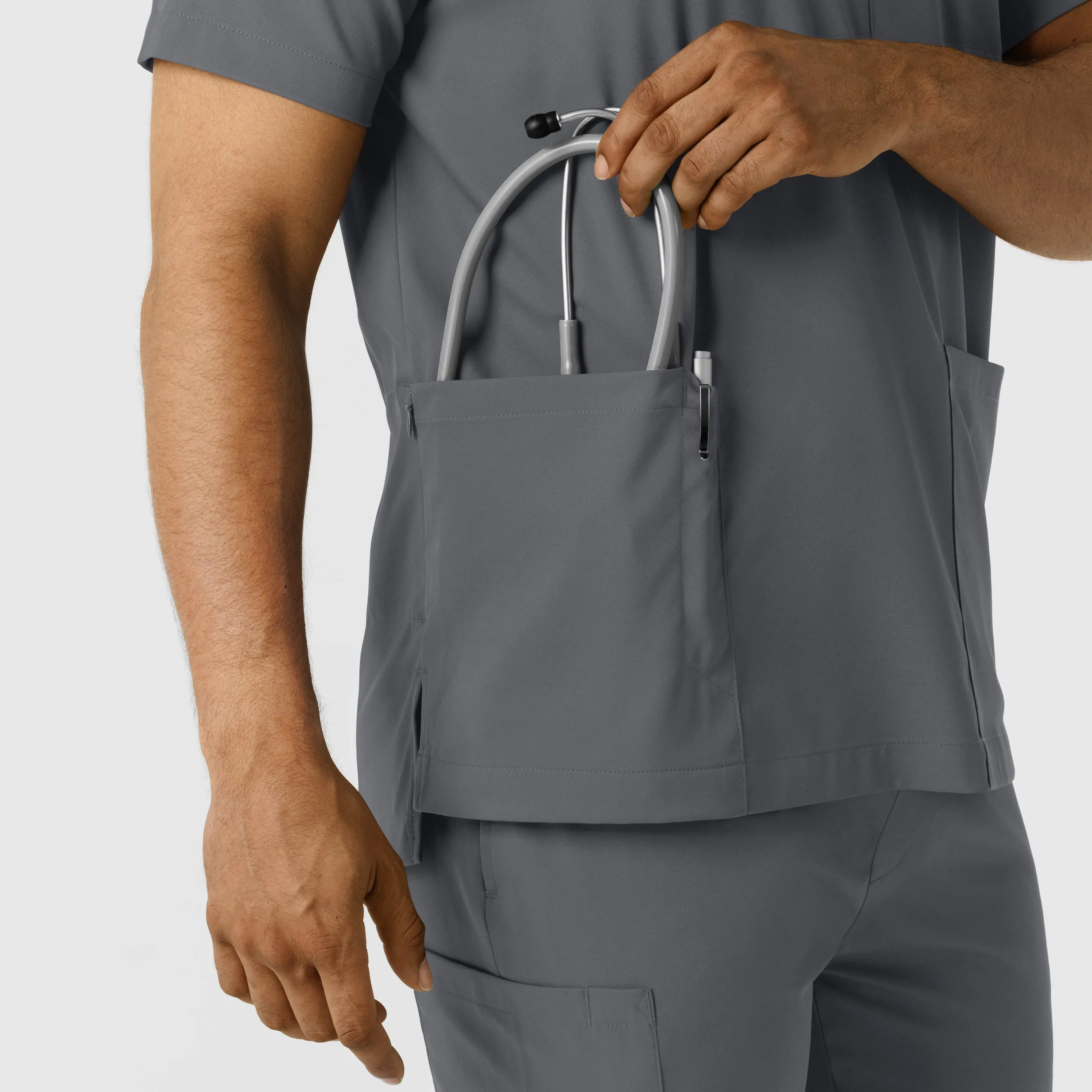 UMSL Boundless Men's Multi Pocket V-Neck Scrub Top with Logo