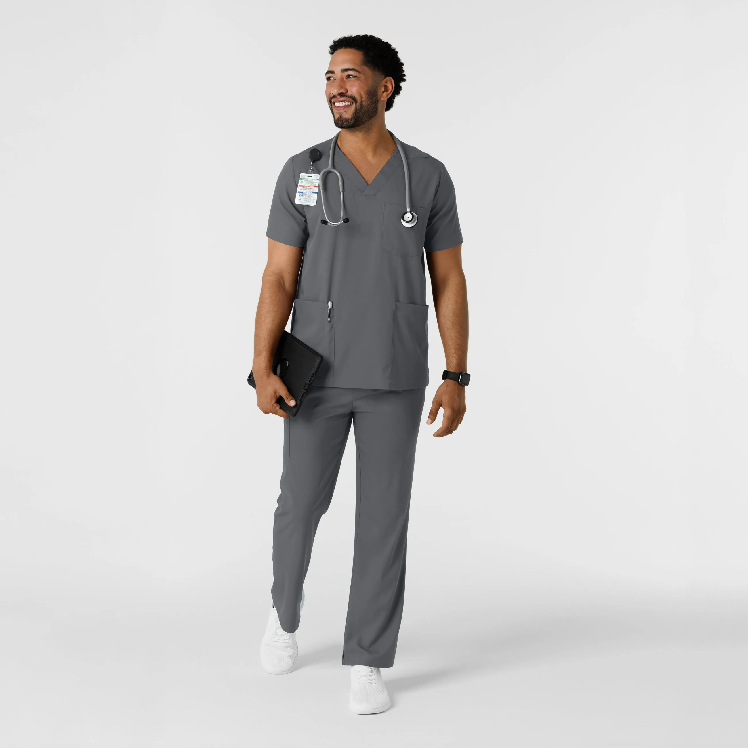 UMSL Boundless Men's Multi Pocket V-Neck Scrub Top with Logo