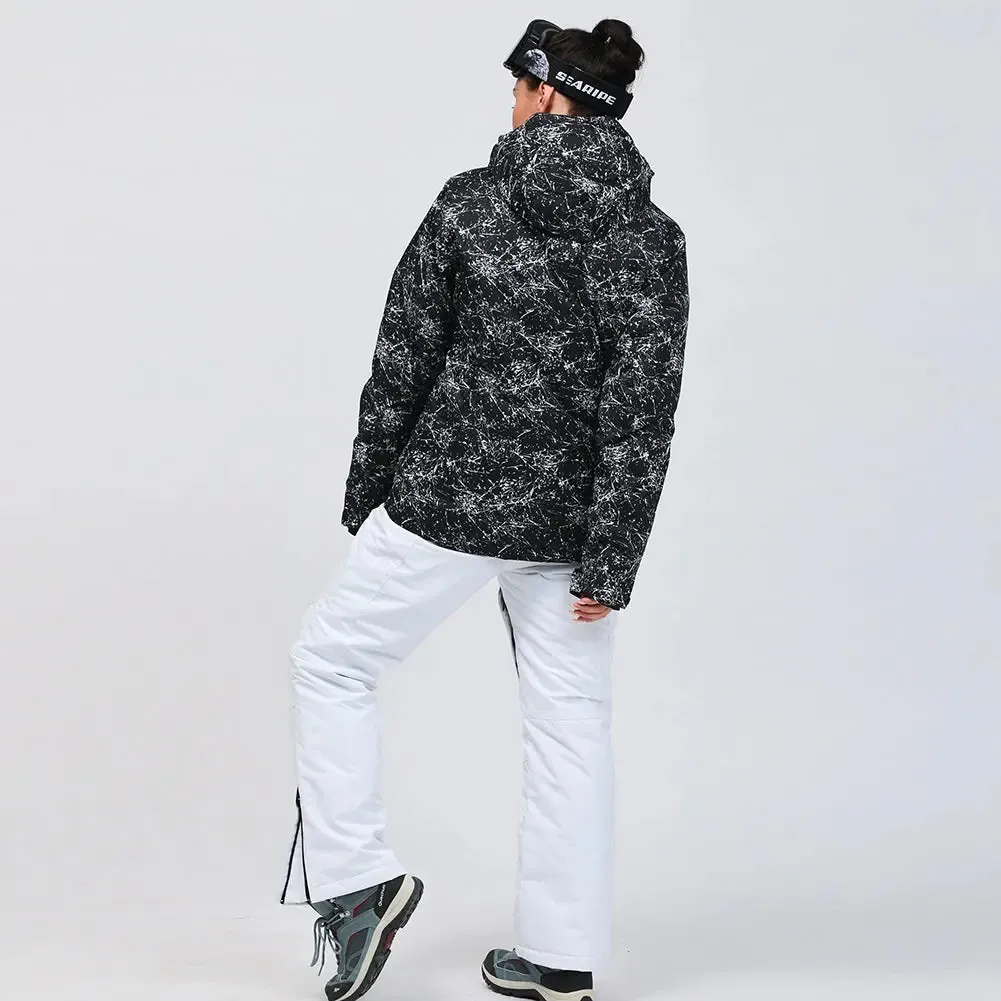 Unisex Snowboard Ski Jacket and Pants Set Marble Pattern