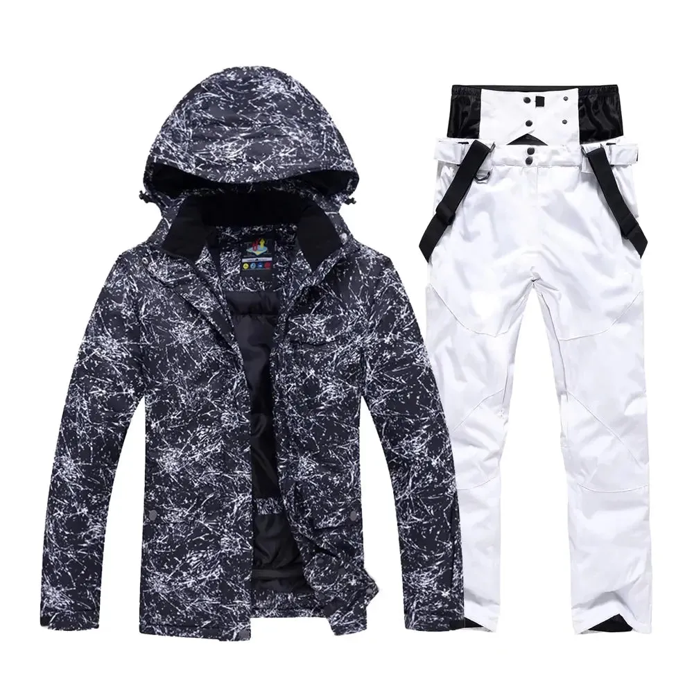 Unisex Snowboard Ski Jacket and Pants Set Marble Pattern