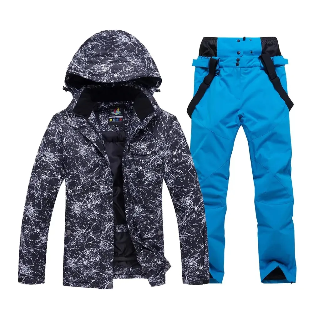 Unisex Snowboard Ski Jacket and Pants Set Marble Pattern