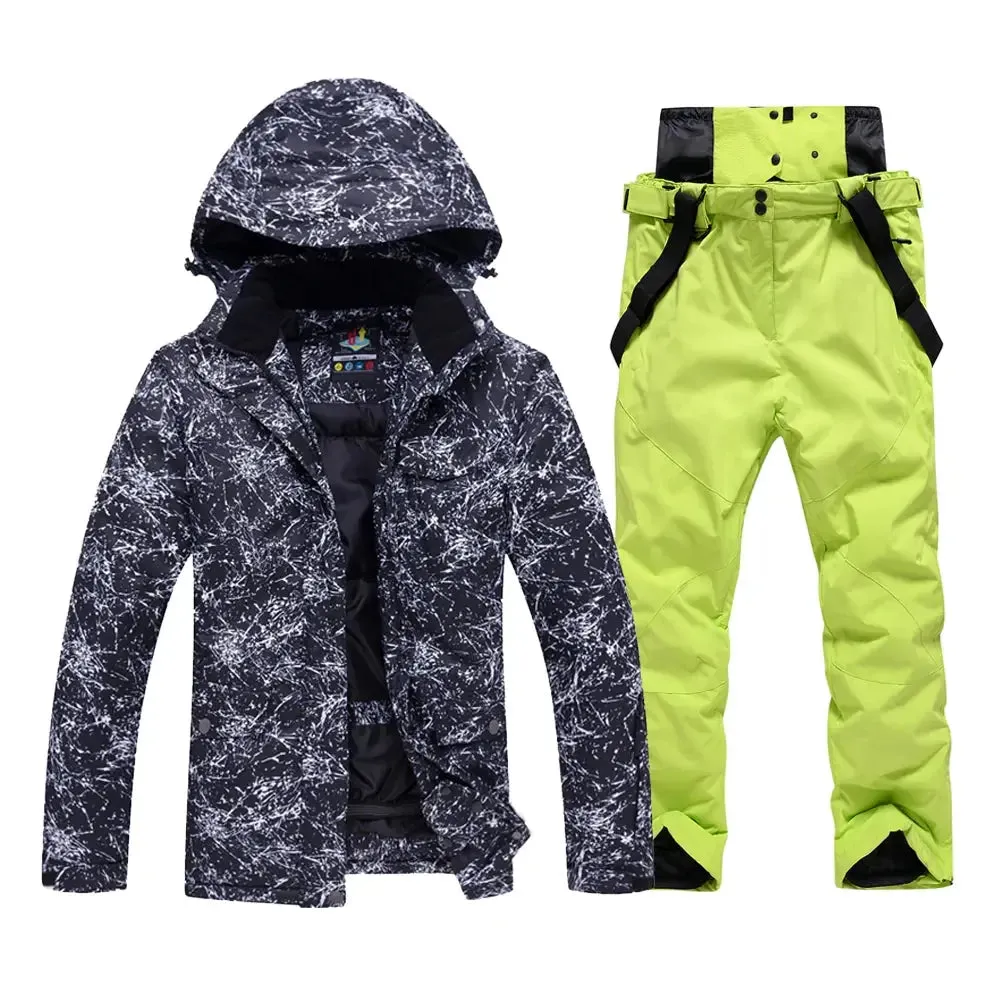Unisex Snowboard Ski Jacket and Pants Set Marble Pattern