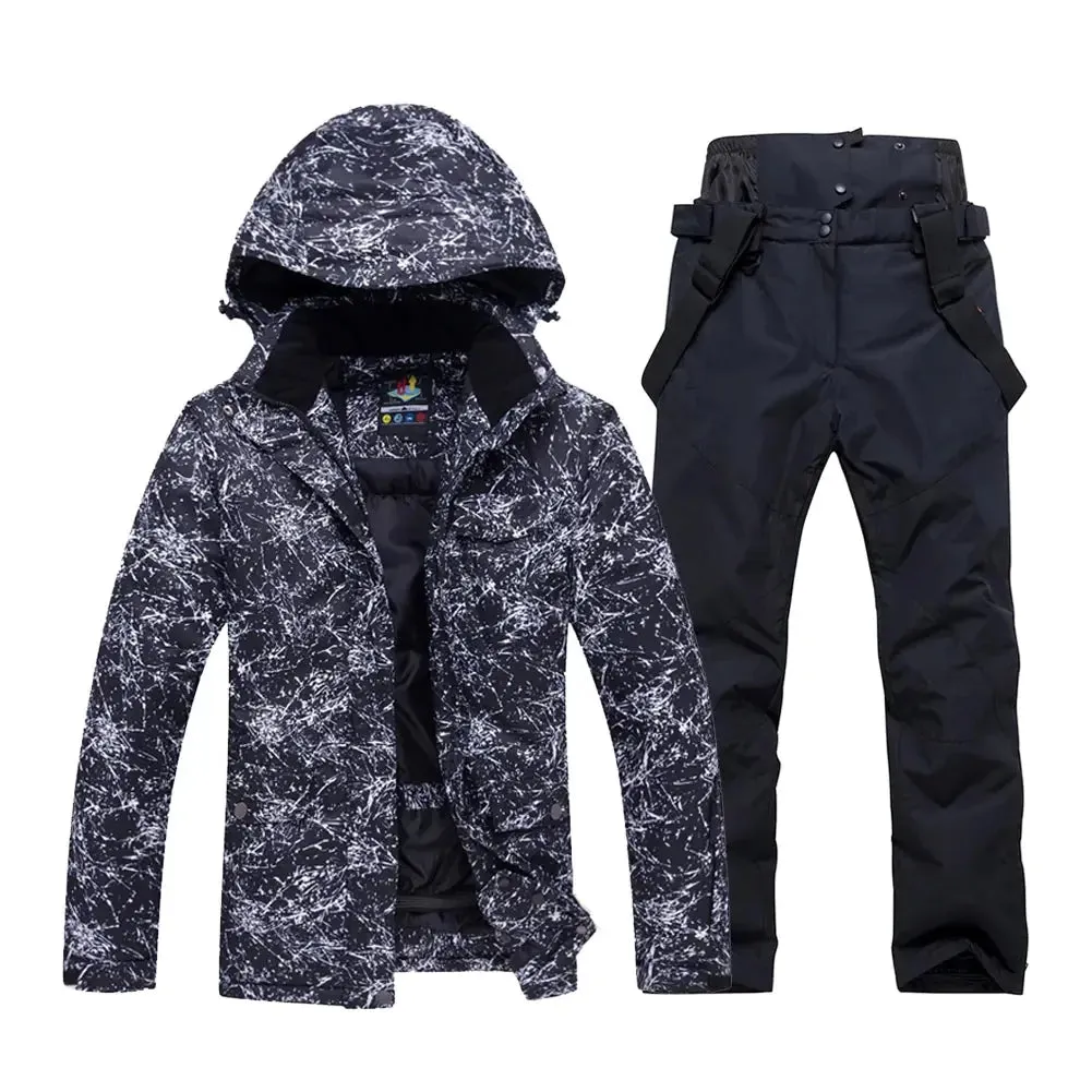 Unisex Snowboard Ski Jacket and Pants Set Marble Pattern