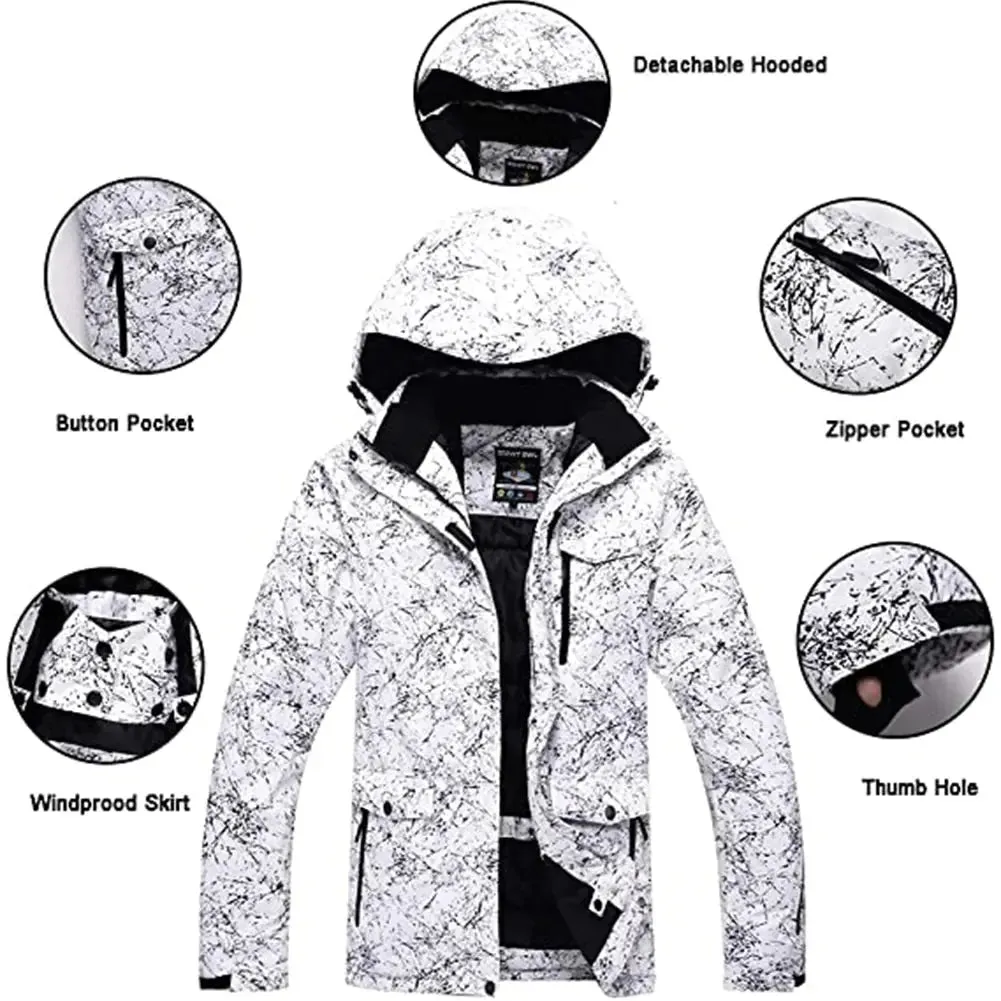Unisex Snowboard Ski Jacket and Pants Set Marble Pattern