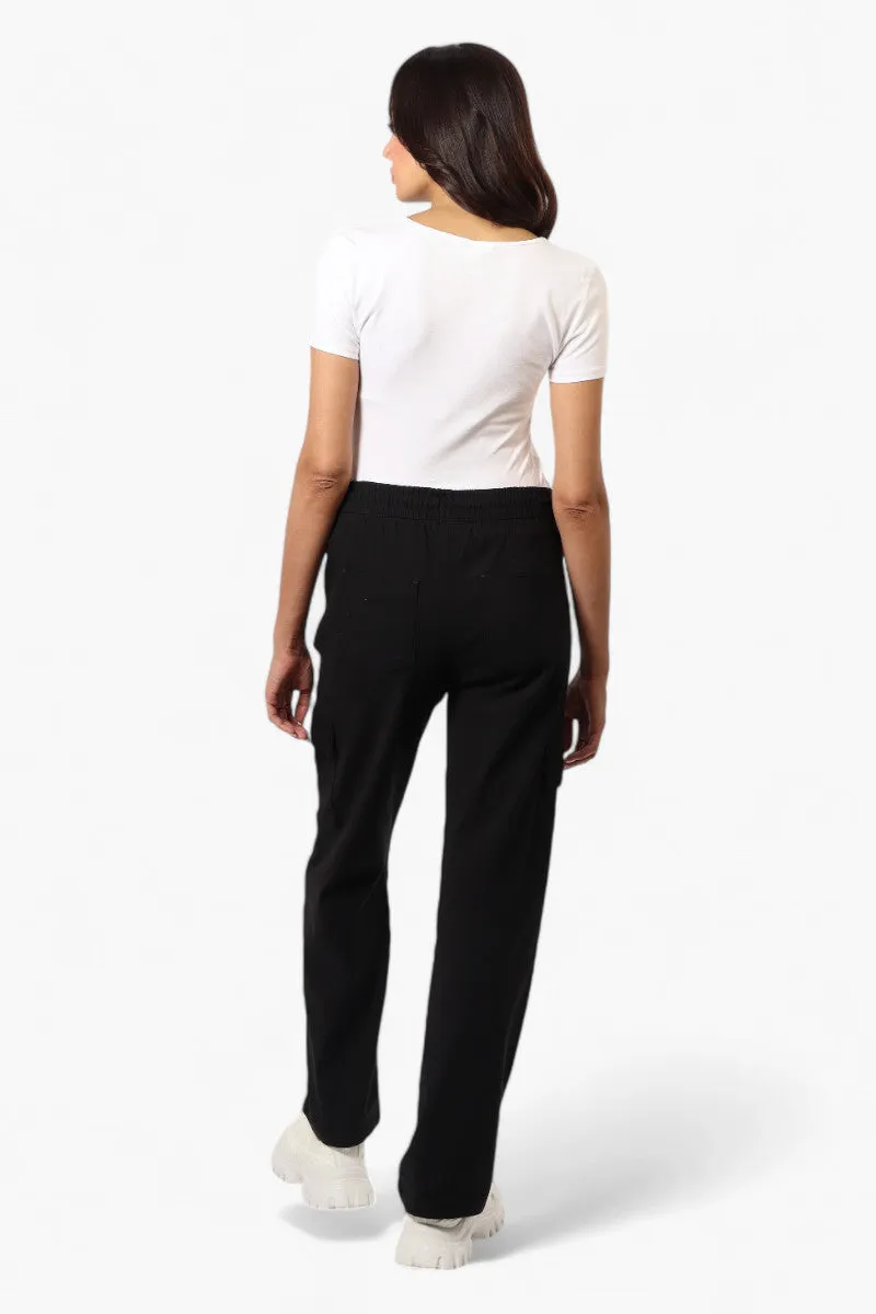 Urbanology Solid Tie Waist Cargo Pants - Black