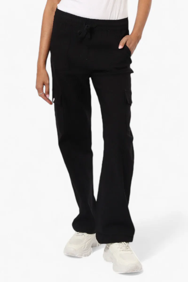 Urbanology Solid Tie Waist Cargo Pants - Black