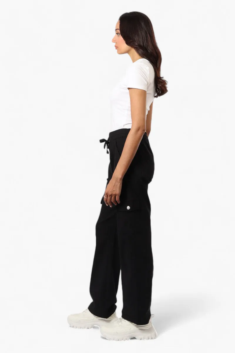 Urbanology Solid Tie Waist Cargo Pants - Black