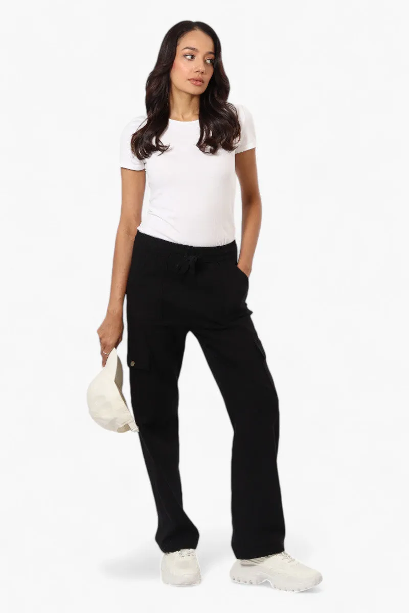 Urbanology Solid Tie Waist Cargo Pants - Black