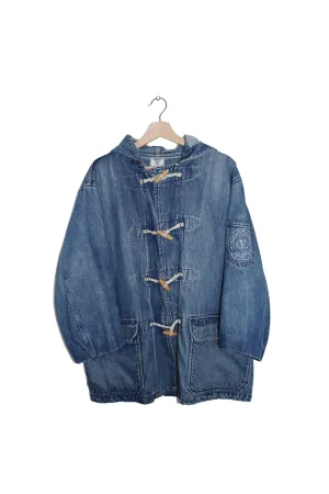 Valentino Jeans Embroidered Logo Hooded Denim Duffle Coat