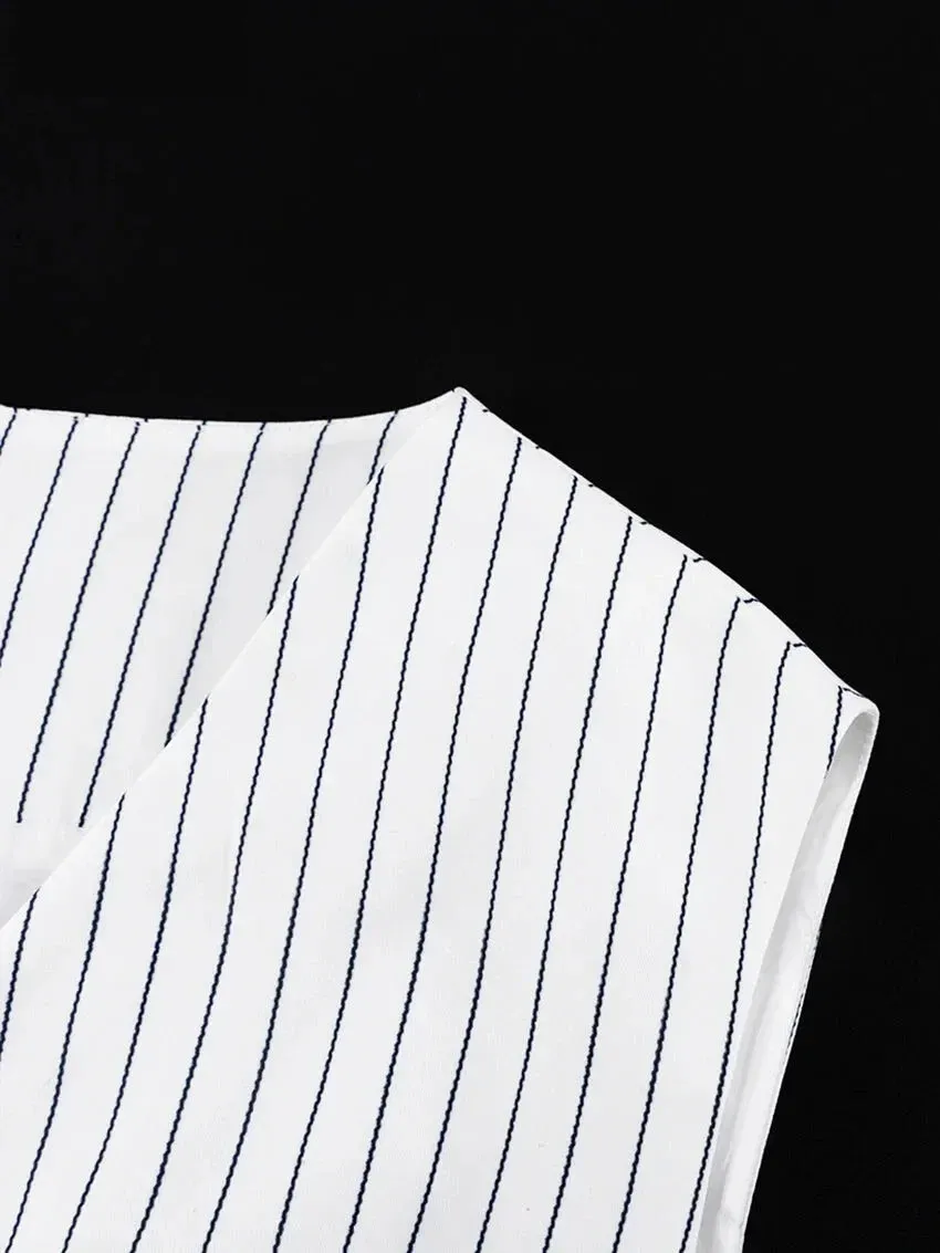 Vertical Stripes Women's Pants 2-Piece Set with V-Neck Vest