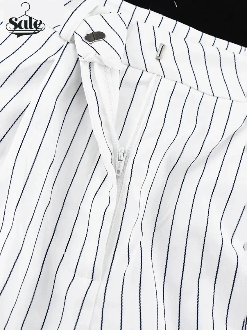 Vertical Stripes Women's Pants 2-Piece Set with V-Neck Vest