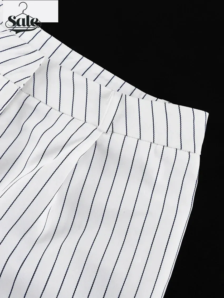 Vertical Stripes Women's Pants 2-Piece Set with V-Neck Vest