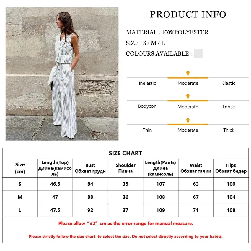 Vertical Stripes Women's Pants 2-Piece Set with V-Neck Vest