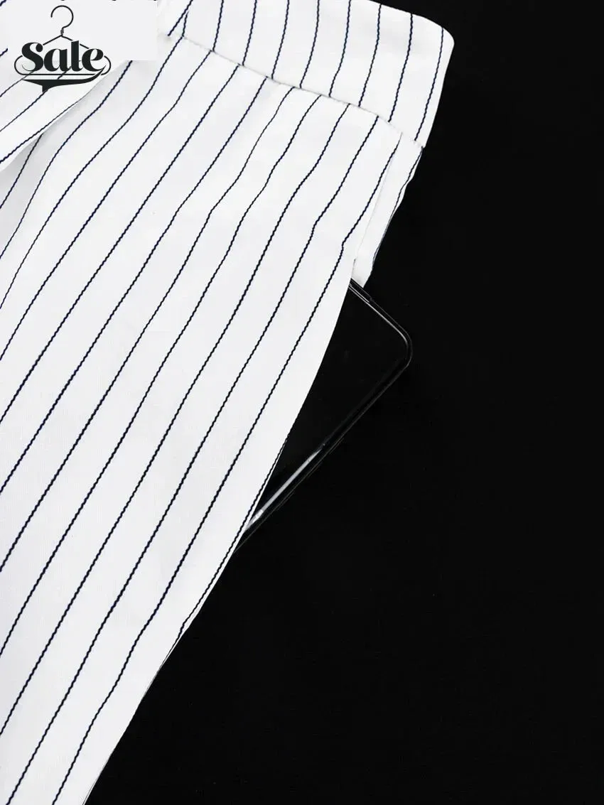 Vertical Stripes Women's Pants 2-Piece Set with V-Neck Vest