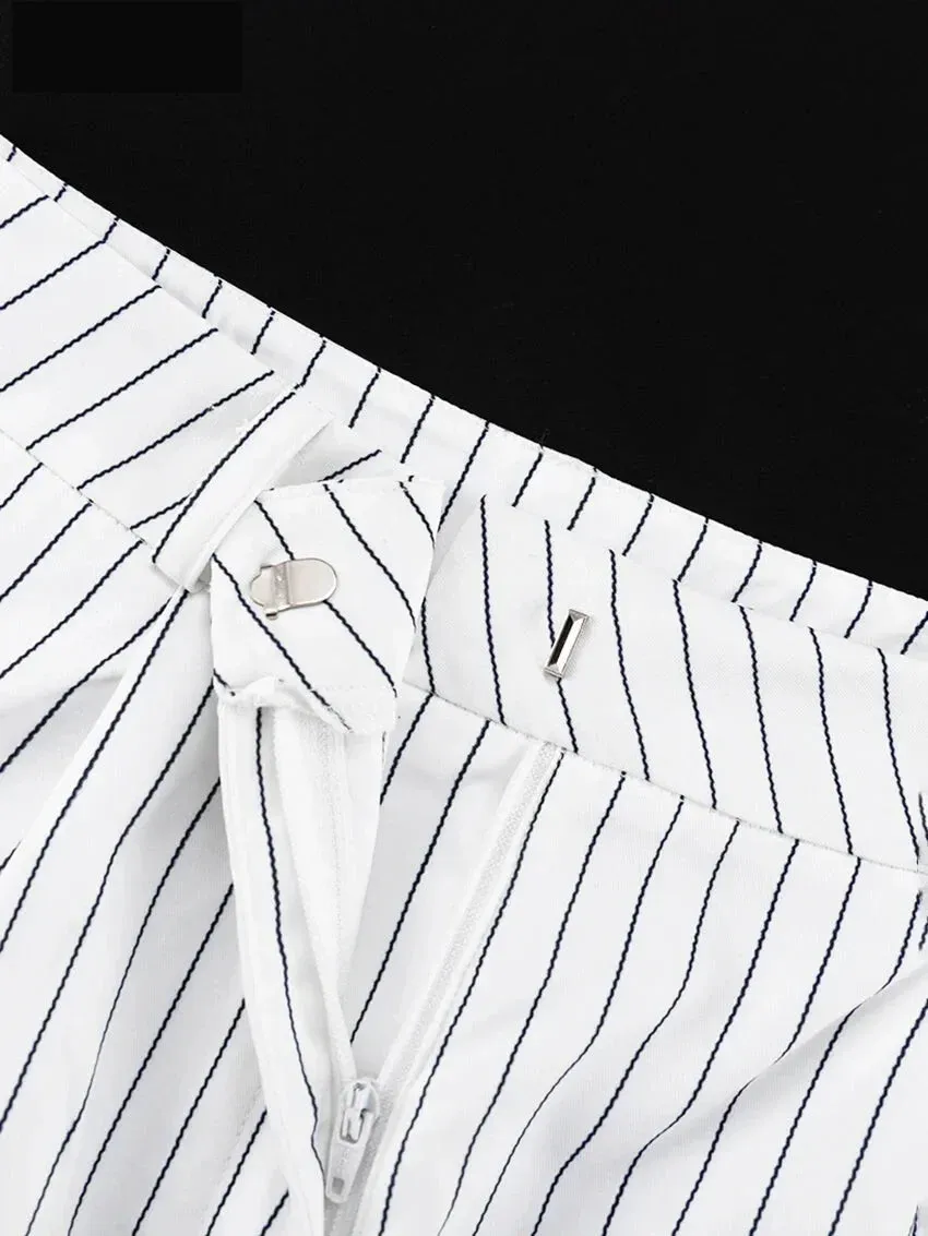 Vertical Stripes Women's Pants 2-Piece Set with V-Neck Vest
