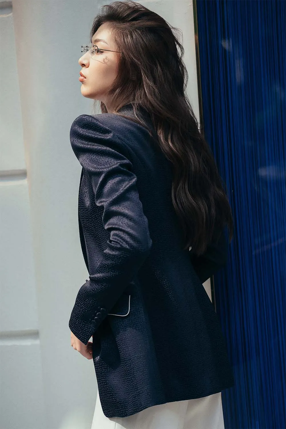 Vigo Structured Square Shoulder Satin Blazer