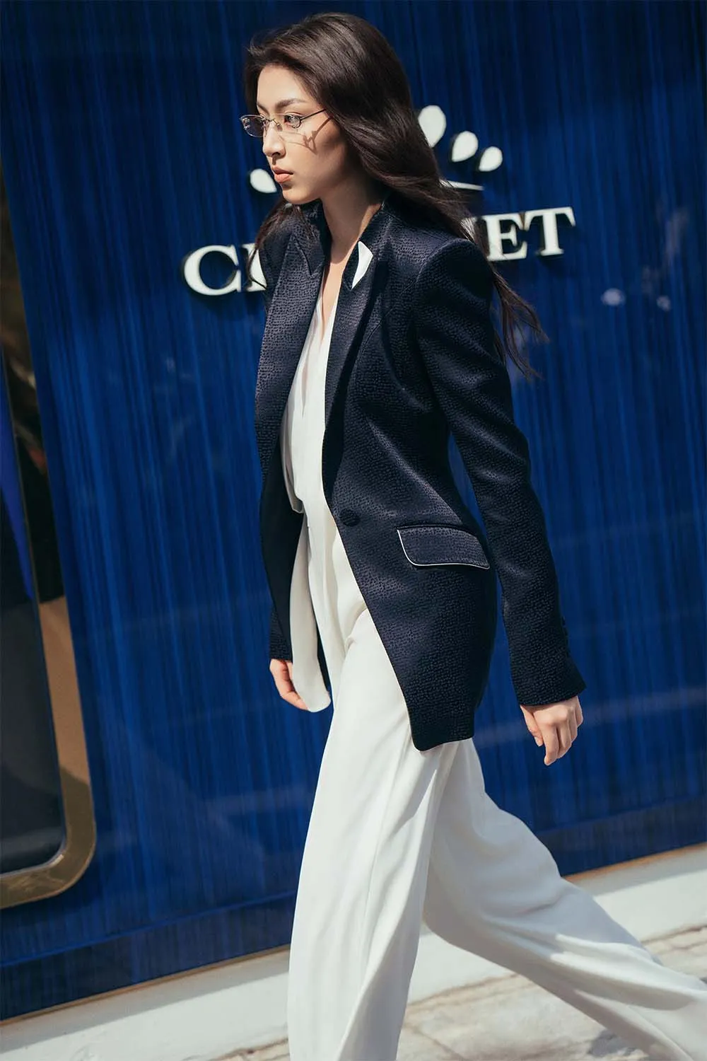 Vigo Structured Square Shoulder Satin Blazer