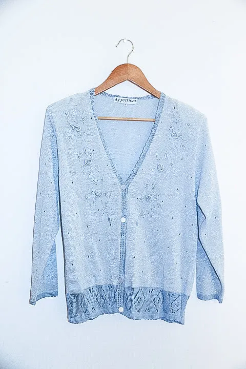 Vintage affections blue floral embroidery knit cardigan