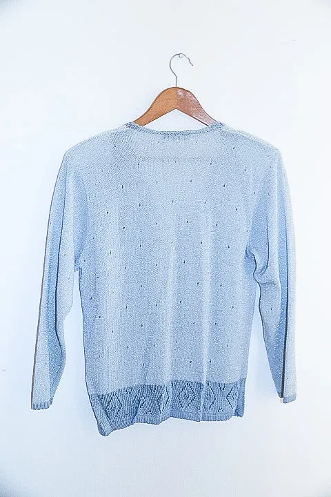 Vintage affections blue floral embroidery knit cardigan
