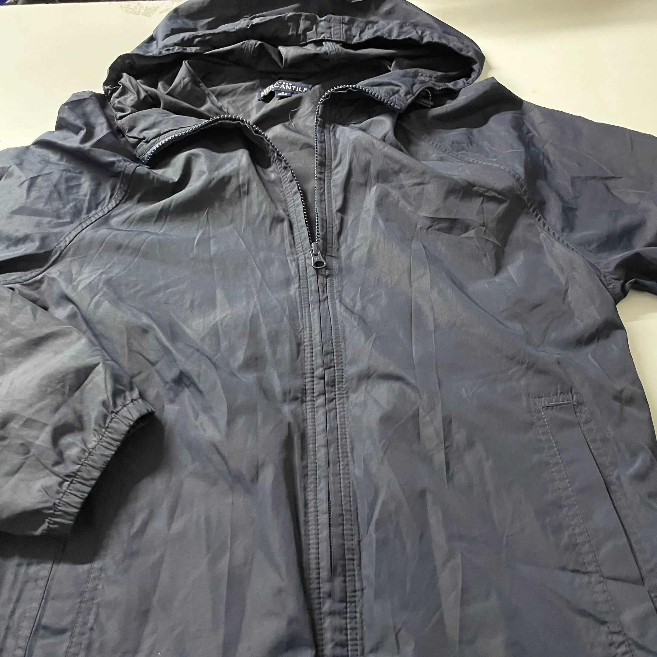 Vintage J.Crew Mercantile blue hooded rain jacket in S| Made in Vietnam|L26 W21|SKU 3844
