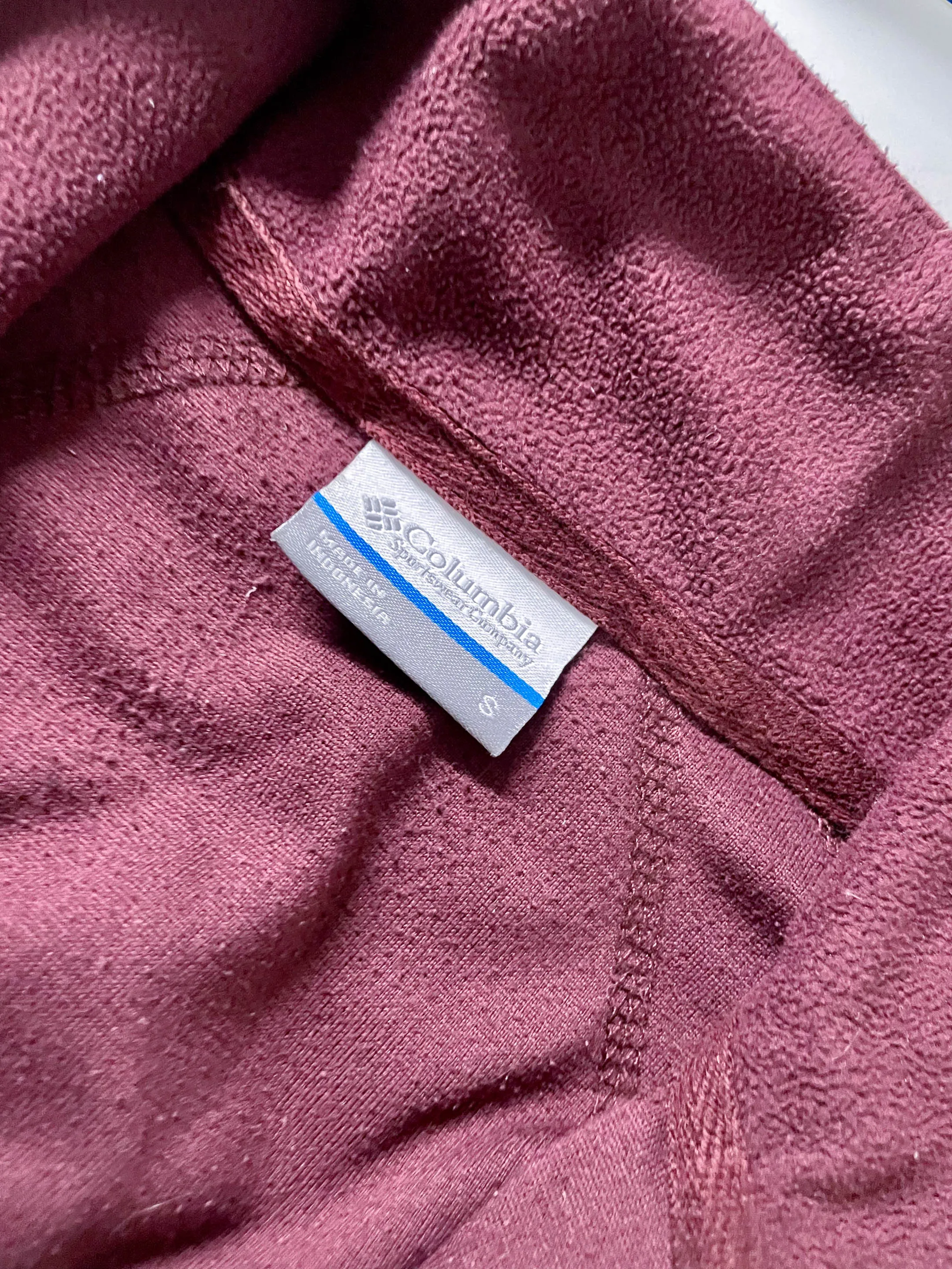 Vintage men's Columbia sportwear brown fleece 1/4 zip high neck jacket in S|L27 W23|SKU 4103