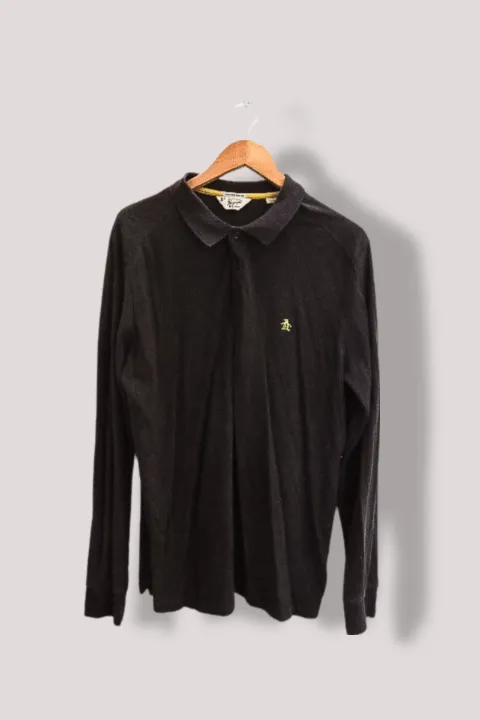 Vintage Original Penguin heritage slim fit mens black long sleeve polo tees XL