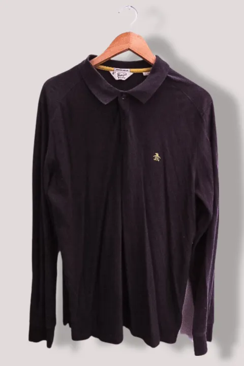 Vintage Original Penguin heritage slim fit mens black long sleeve polo tees XL
