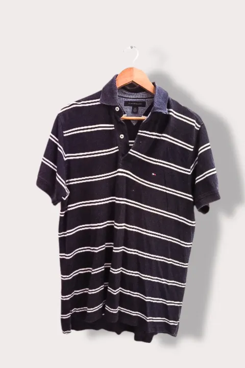 Vintage Tommy Hilfiger black stripe mens polo short sleeve shirt