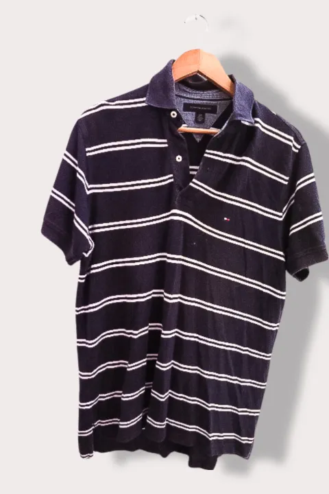 Vintage Tommy Hilfiger black stripe mens polo short sleeve shirt
