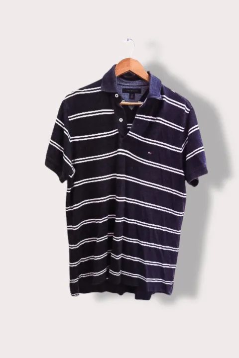 Vintage Tommy Hilfiger black stripe mens polo short sleeve shirt
