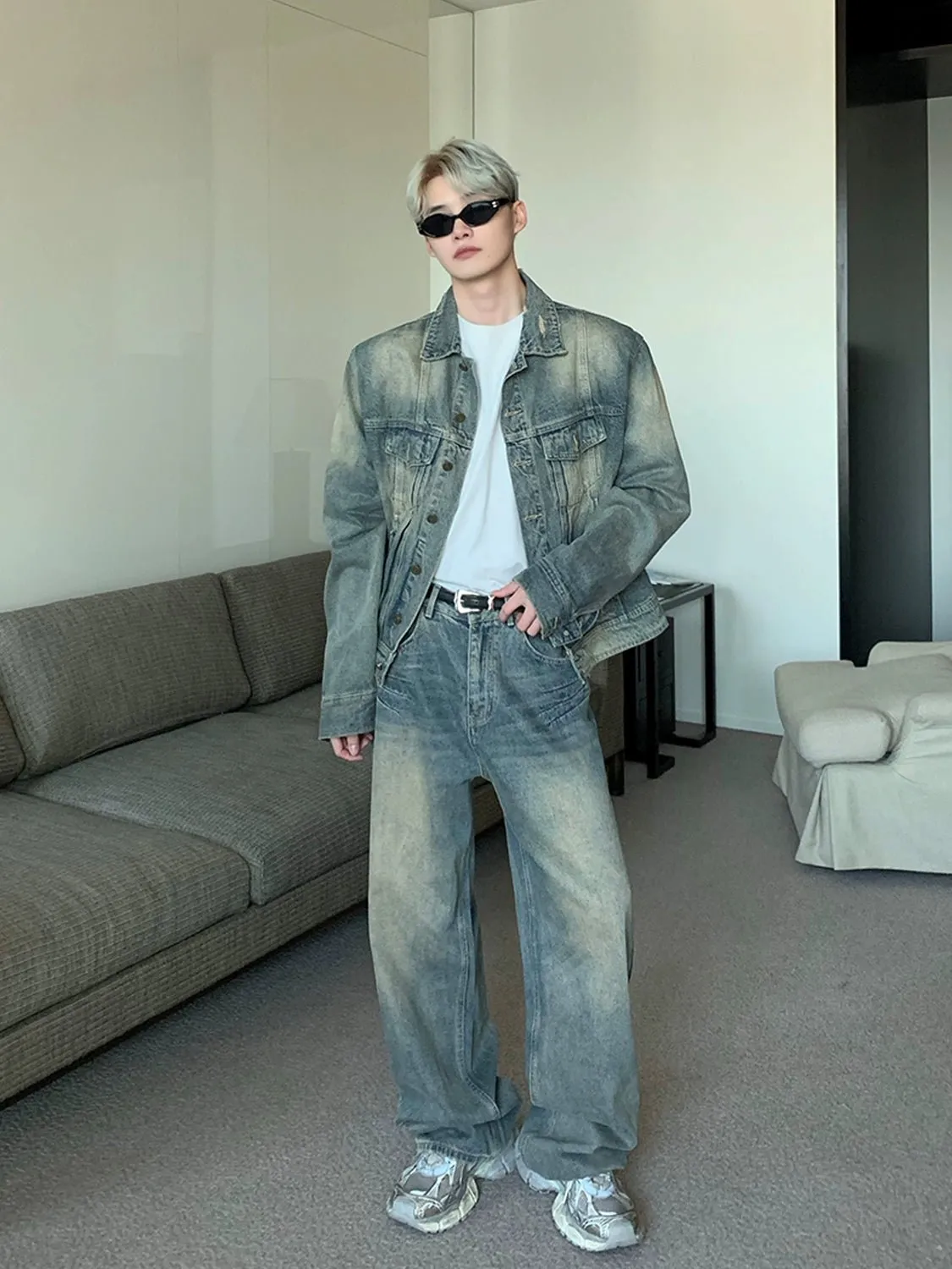 Vintage Wash Loose Jacket / Wide Denim Pants CBJ0064