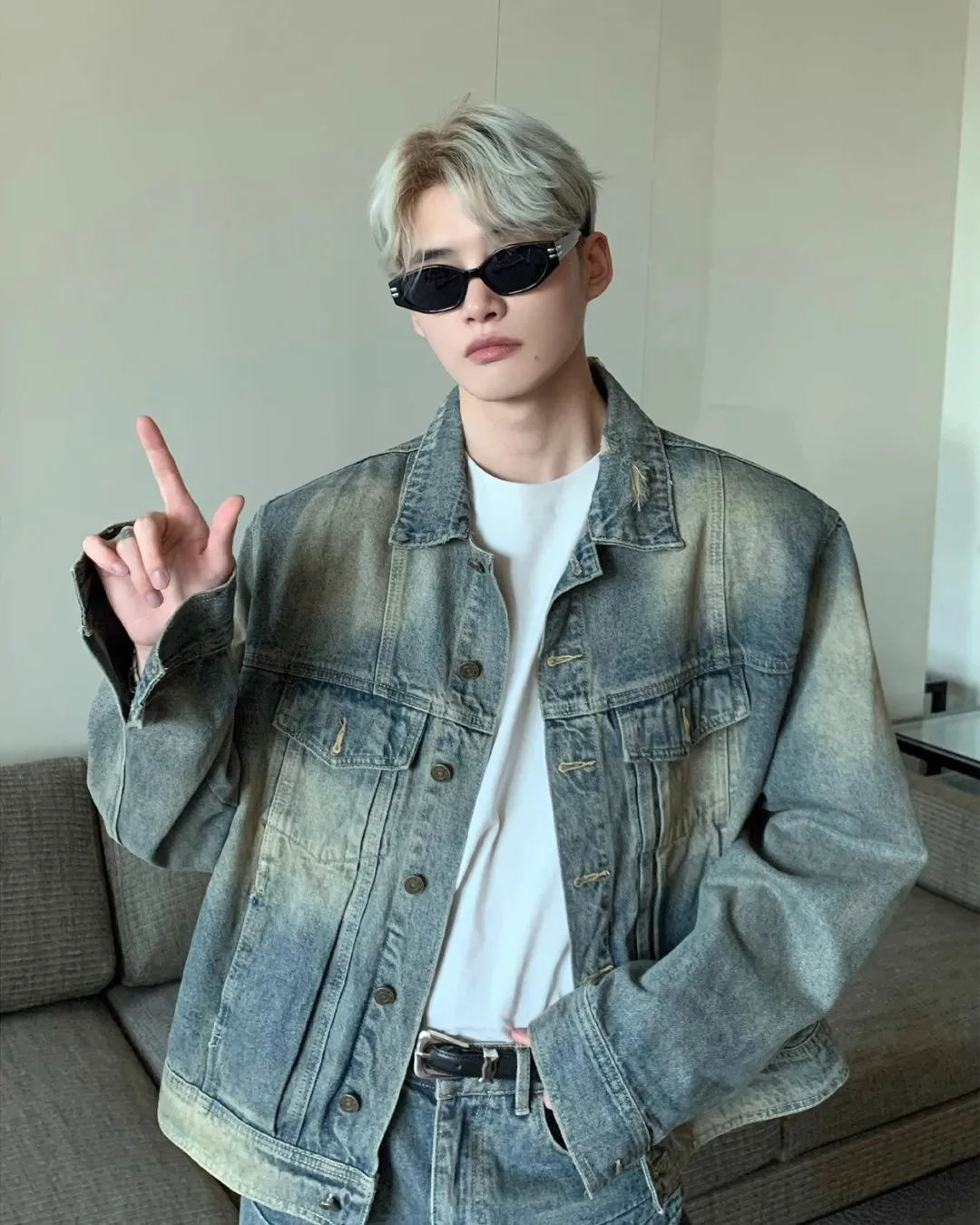 Vintage Wash Loose Jacket / Wide Denim Pants CBJ0064